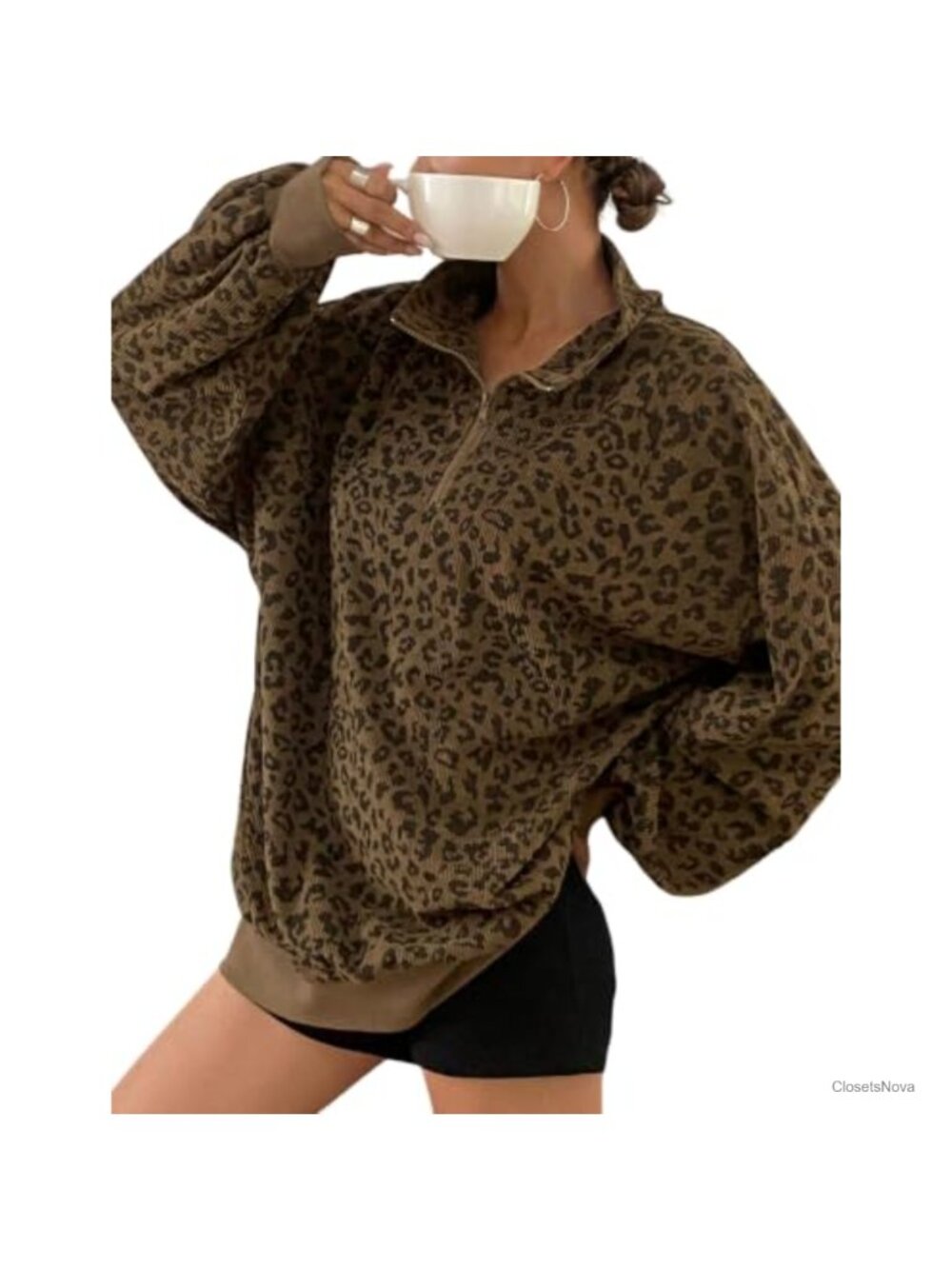 Faux Fur Pullover Half Zip Crop Sweatshirt Long Sleeve